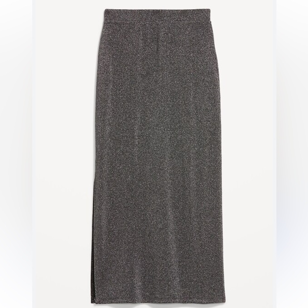 Old Navy Pull On Rib Knit midi Skirt black shine holiday stretch 3X